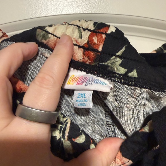 LuLaRoe Black Floral Lounge Pants with Rose Accents - Picture 2 of 2